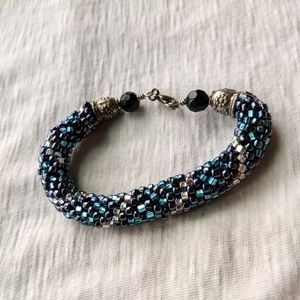 Blue black silver snake skin pattern bracelet